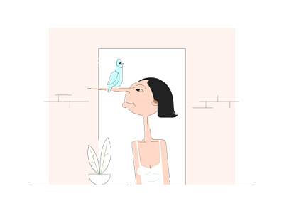 Dove in the nose 2d character design flat illustration vector