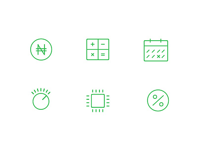 Icon set calculator calendar fintech icons integration knob line naira nigeria percentage revova svg volume