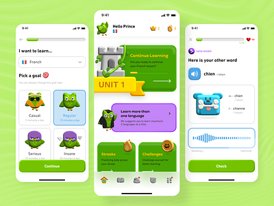 Duolingo mobile app redesign | 3d, playful & clean UI
