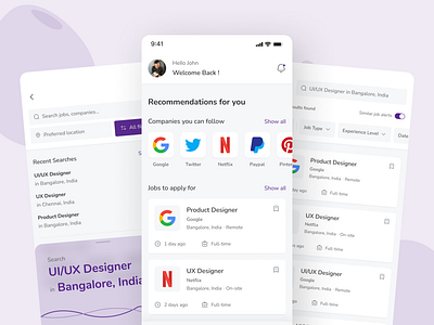 Job search mobile app design | Simple and minimal UI