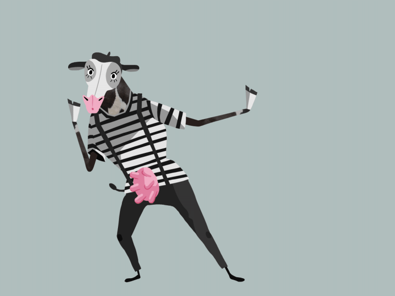 stuck mime [gif] 2d animation art cel character cow french gif milk mime performing stage