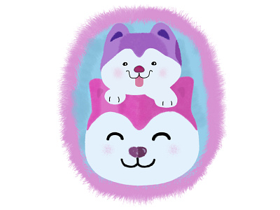 the wolf is happy animal cute design funny illustration kawaii pink purple smile vector wolf