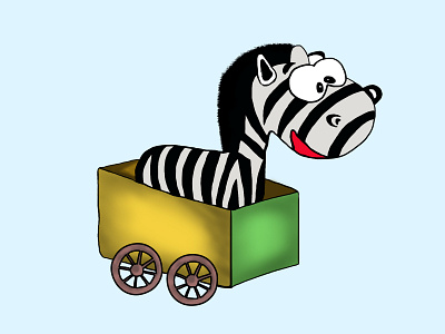 Zebra up the wagon animal black cart cute funny going up happy illustration simple wagon wheel zebra
