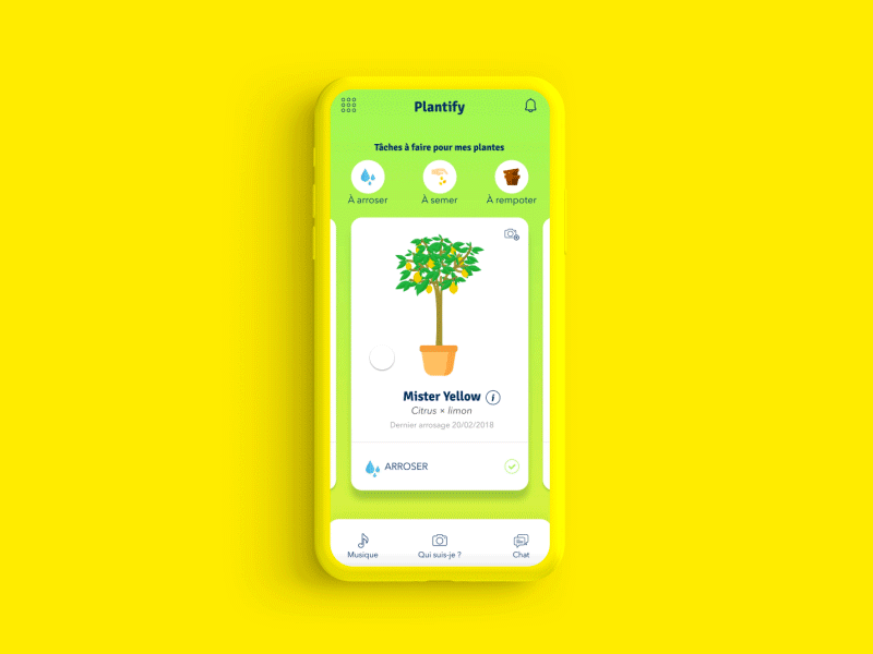 Plantify Motion UI cards challenge fun invision studio plants ui design yellow