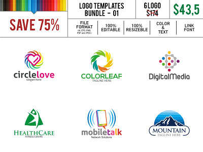 Logo Template 01 care circle color digital handphone health leaf love media mobile mountain talk