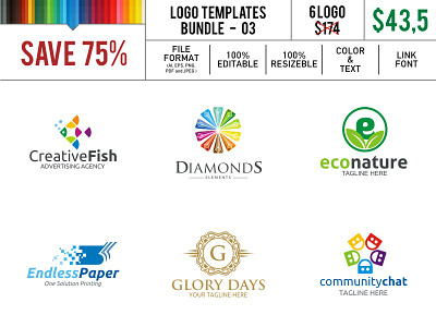 Logo Template 03 chat community creative crest diamond eco endless fish glory nature paper vintage