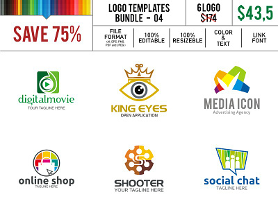 Logo Template 04 chat digital eyes gun icon king media movie online shooter shop social