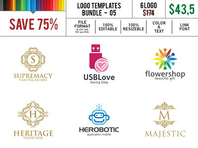 Logo Template 05 data flower heritage hero love majestic robotic share shop supermacy usb