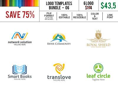 Logo Template 06 book circle community leaf love network river royal shield smart solution transfer