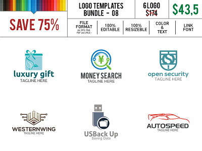 Logo Template 08 auto back up gift luxury money open search security speed usb western wing