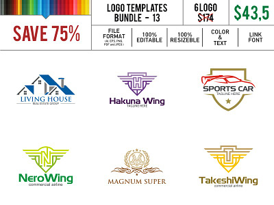 Logo Template 13 aero airport car flying house living magnum nero sport super wing