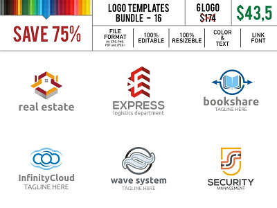 Logo Template 16 book cloud express fast home infinity real estate secutiry shield store system wave