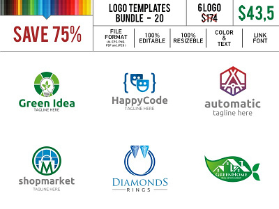 Logo Template 20 automatic car code diamond green happy home idea market real estate ring shop