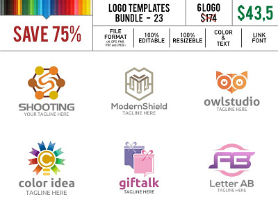 Logo Template 23 color font gift idea letter modern owl secure shiled shooting studio talk