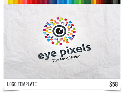 Eye Pixels brand circle colorful creative design eye identity logo pixels visi