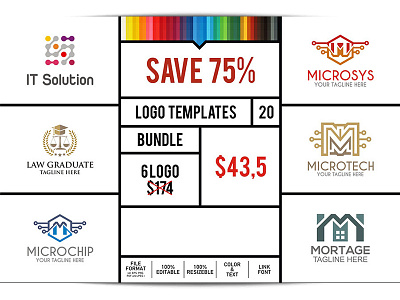 Logo Bundle 20 chip graduate it law micro mortage real estate solutin system tech technology