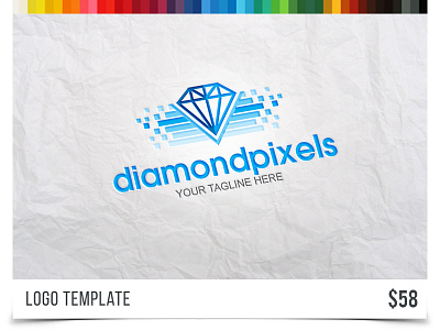 Diamond Pixels blue clean design diamond elegant glory jewerly line logo pixels