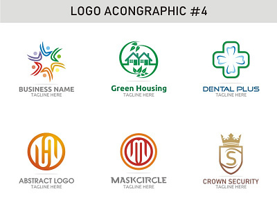 Logo Acongraphic #04 abstract business care circle crown dental green logo mask plus security set