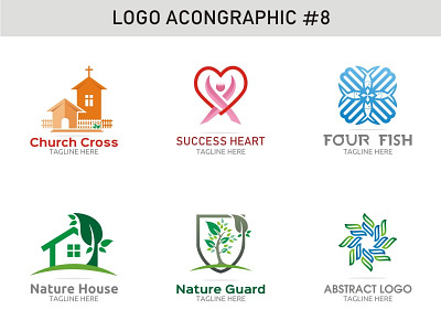 Logo Acongraphic #8 church cross fish four guard heart house logo nature set shield success