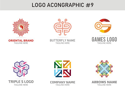 Logo Acongraphic #9 arrow brand butterfly company game logo oriental set template triple