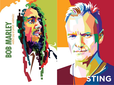 Bob Marley & Sting art bob color illustration marley police pop portrait sting the vector wpap