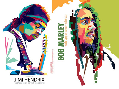 Jimi Hencrix & Bob Marley art bob color hencrix human illustration jimi marley pop portrait vector wpap