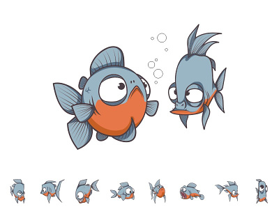 Fish Cartoon animal cartoon fish funny gray illustration jungle logo mascot sea toons water