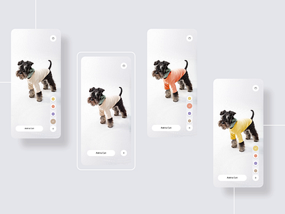 Online Pet Shopping Experience: Color Switch Interaction adobexd animation app design freelance hover interactive ios minimal mobile onlineshoppping pet prototype san francisco scrolling slider soothing ui ux white