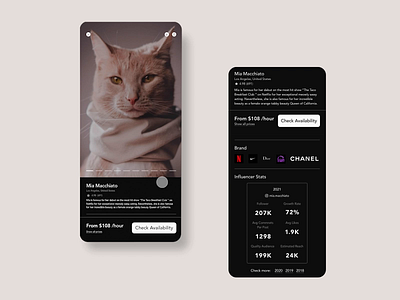 Cat model booking app adobexd agency beige cats fashion freelance interaction ios minimal mobile modern numbers premierepro prototype sanfranciscobayarea swipe ui ux xd