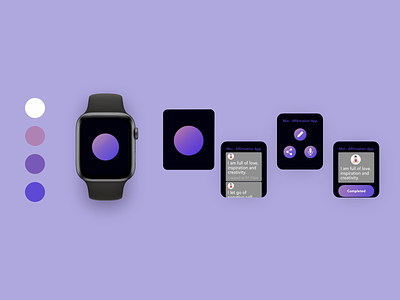 Affirmation practice voice activated smartwatch app🔈🔈🔈 adobexd affirmation animation app freelance hover interaction ios minimal premierepro protoype purple scrolling smartwatch ui ux voiceactivation voiceui wellbeing