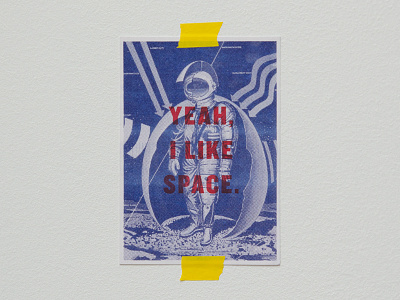 Yeah, I watch the Cosmos. astronaut halftone riso risograph sarcasm space two color