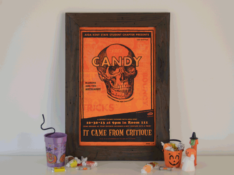 Free Candy Poster based glow glow in the dark halloween kent state orange poster screen print silk screen skull