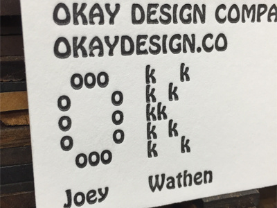 Okay Design Co Letterpress Business Card business card chandler and price hobo letterpress metal type movable type