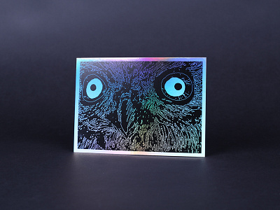 i see you card eyes holographic metallic owl postcard rainbow screen print shiny silver