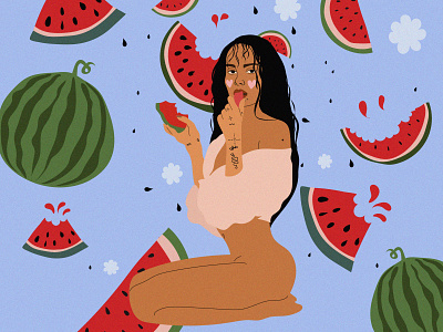 Mind-blowing Zoë Kravitz art artwork design fashion girl illustraion illustrator photoshop red watermelon