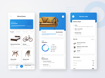 On-demand storage app app app design blue blue and white clean clean design clean ui data visualization design logistics mobile app mobile app design storage ui ui ux warehouse