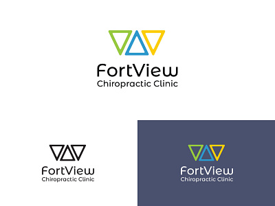 FortView Chiropractic Clinic Rebrand - Logo blue branding chiropractor design flat green health and wellness icon logo triangle yellow