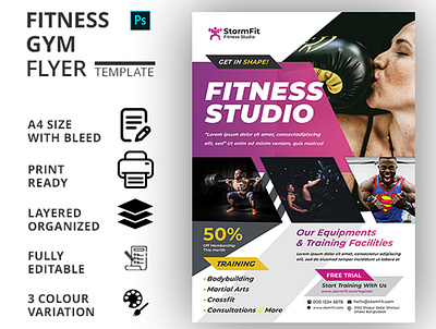 FITNESS (GYM) FLYER TEMPALTE bodybuilder business flyer business flyer design company flyer corporate flyer fitness fitness flyer flyer flyer design flyer template flyers gym flyer markting flyer print template