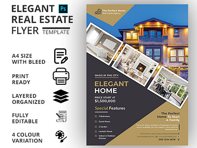 ELEGANT HOME FLYER TEMPLATE business flyer business flyer design company flyer corporate flyer flyer flyer design flyer template markting flyer real estate real estate agency real estate agent real estate branding real estate flyer