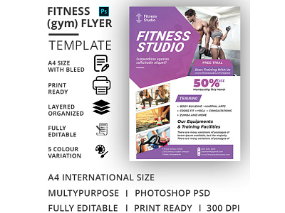 Fitness (Gym) Flyer Template ad aerobic body building boxing business club dance flyer exercise fitness fitness flyer flyer gym gym flyer gym leaflet handout health health flyer marketing martial arts pamphlet