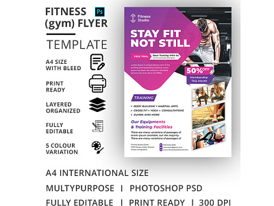 Fitness (Gym) Flyer Template ad aerobic body building boxing business club dance flyer exercise fitness fitness flyer flyer gym gym flyer gym leaflet handout health health flyer marketing martial arts pamphlet