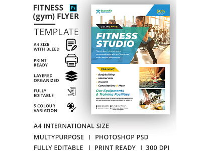 Fitness (Gym) Flyer Template advertisement body building boxing business club dance dance flyer fitness fitness flyer flyer gym gym flyer handout health health flyer leaflet marathon martial arts pamphlet poster