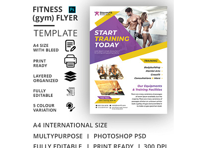 Fitness (Gym) Flyer Template ad aerobic body building boxing business club dance flyer exercise fitness fitness flyer flyer gym gym flyer gym leaflet handout health health flyer marketing martial arts pamphlet