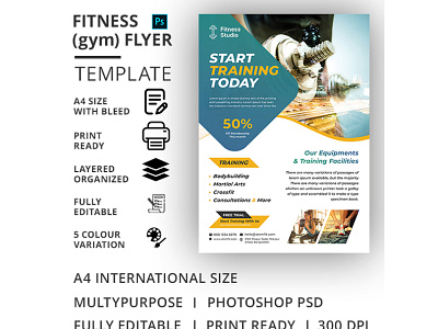 Fitness (Gym) Flyer Template ad aerobic body building boxing business club dance flyer exercise fitness fitness flyer flyer gym gym flyer gym leaflet handout health health flyer marketing martial arts pamphlet