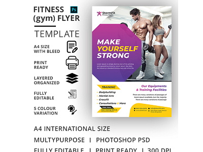 Fitness (Gym) Flyer Template ad aerobic body building boxing business club dance flyer exercise fitness fitness flyer flyer gym gym flyer gym leaflet handout health health flyer marketing martial arts pamphlet