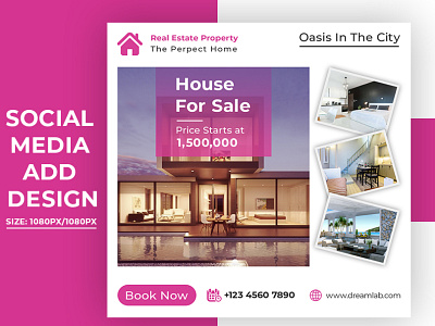 Real estate sale social media banner or square flyer template