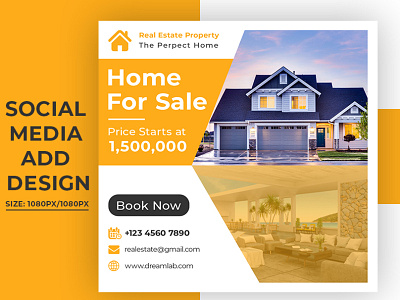 Real estate sale social media banner or square flyer template