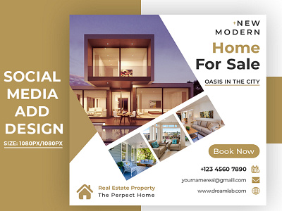 Real estate sale social media banner or square flyer template