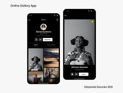 Simple Online Gallery App (Dark Mode) app creative design dark dark mode design gallery mobile app design mobile ui photography product design ui ui design uiux ux