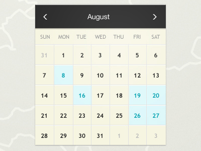 Simple Calendar black blue calendar map ui yellow